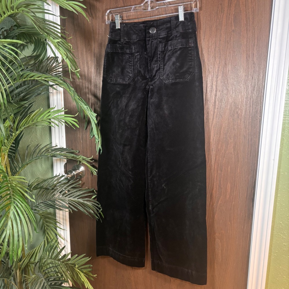 Maeve Anthropologie Black Velvet Wide Leg Crop Pants Womens Size 25
